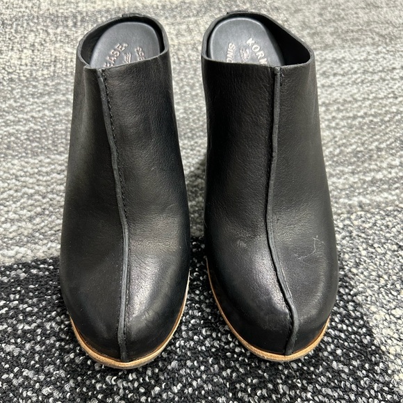 Kork-Ease Sagano Mule Leather Wrapped Women's 10 Black Chunky Heels Comfort - Picture 5 of 7